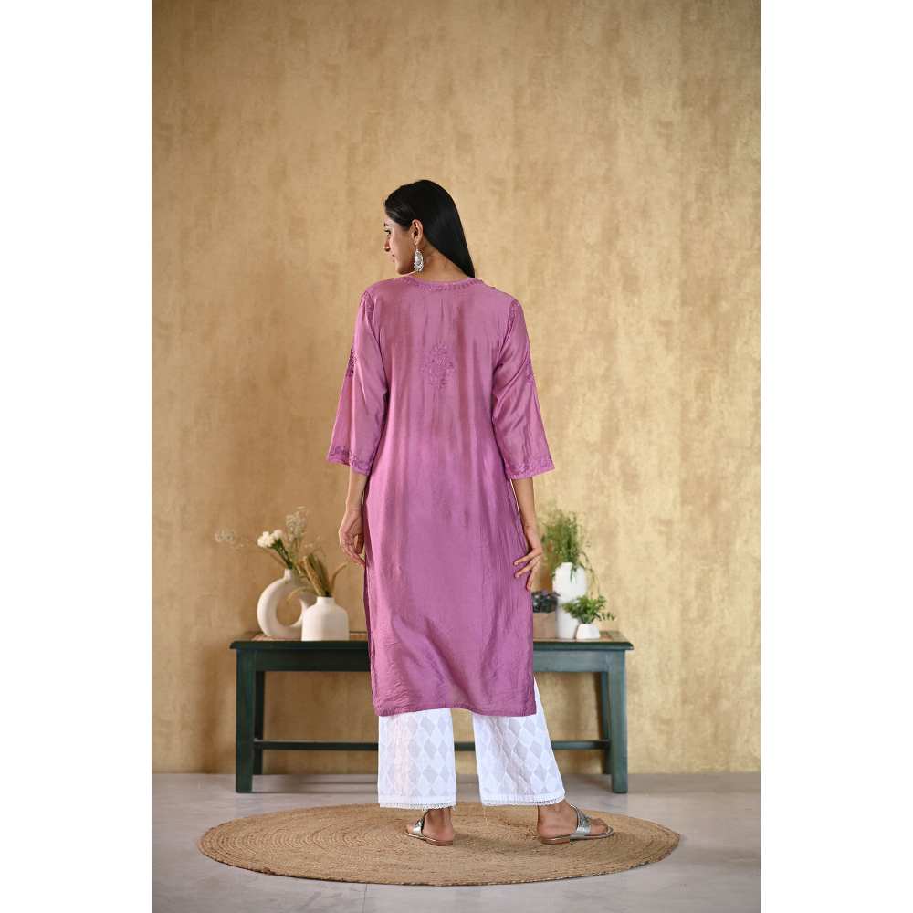 House of Chikankari Sama Chikankari Chanderi Straight Kurta