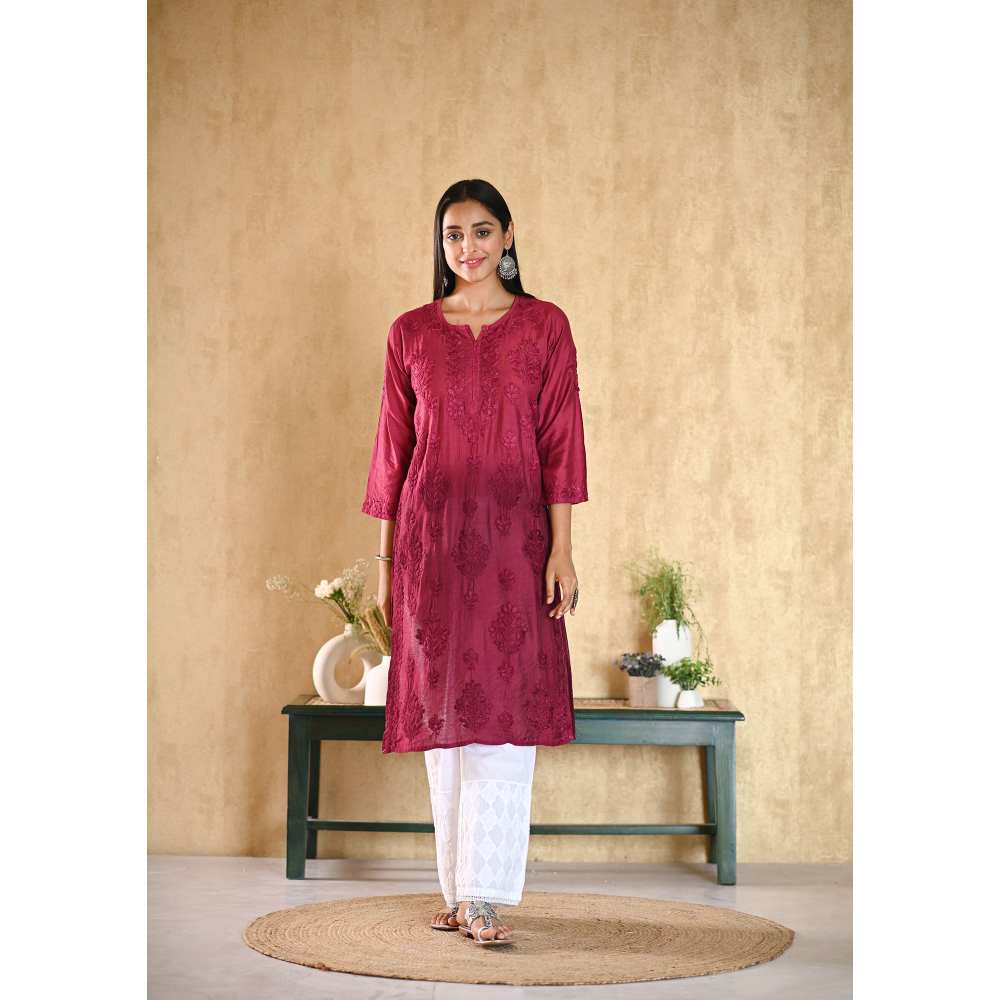 House of Chikankari Sama Chikankari Chanderi Straight Kurta