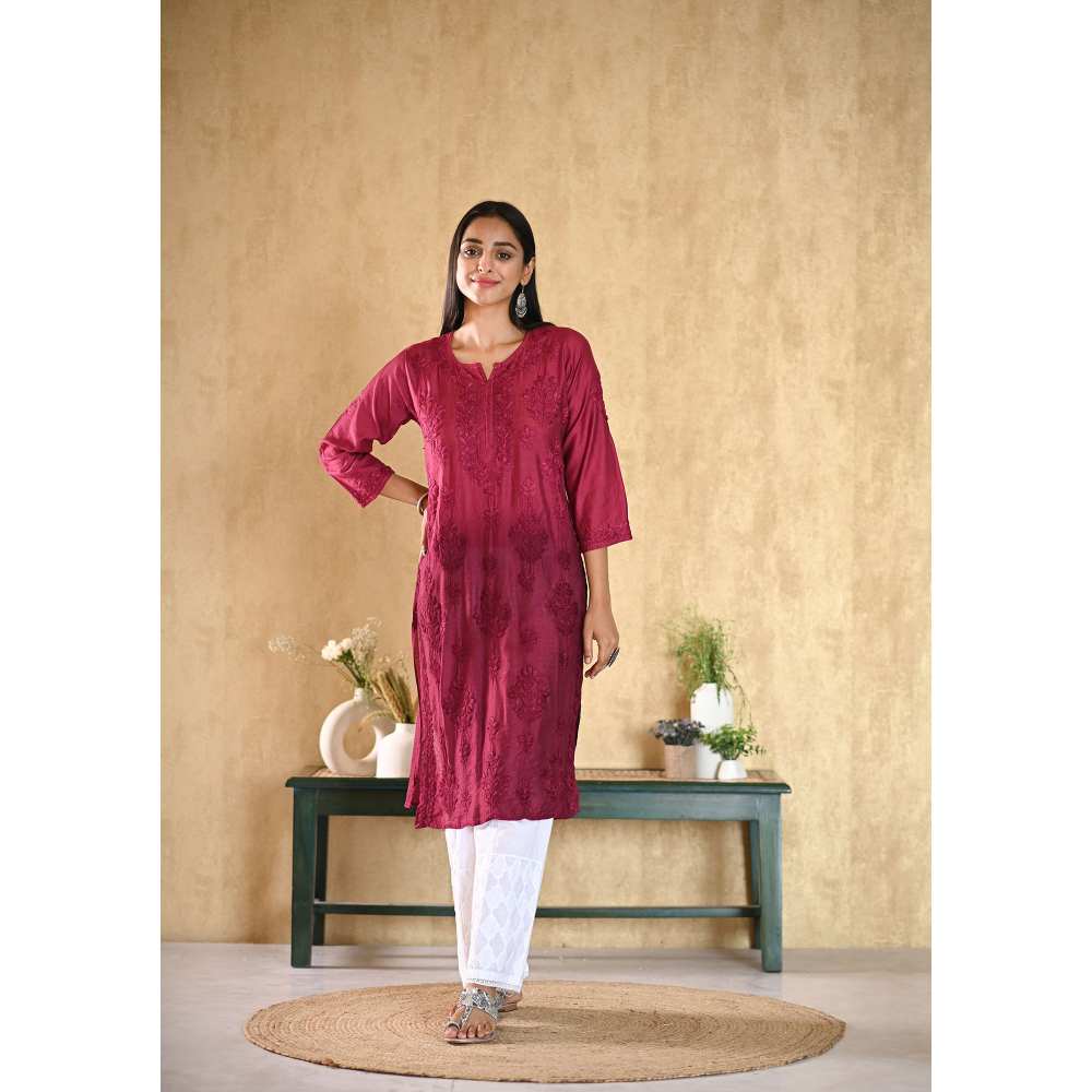 House of Chikankari Sama Chikankari Chanderi Straight Kurta
