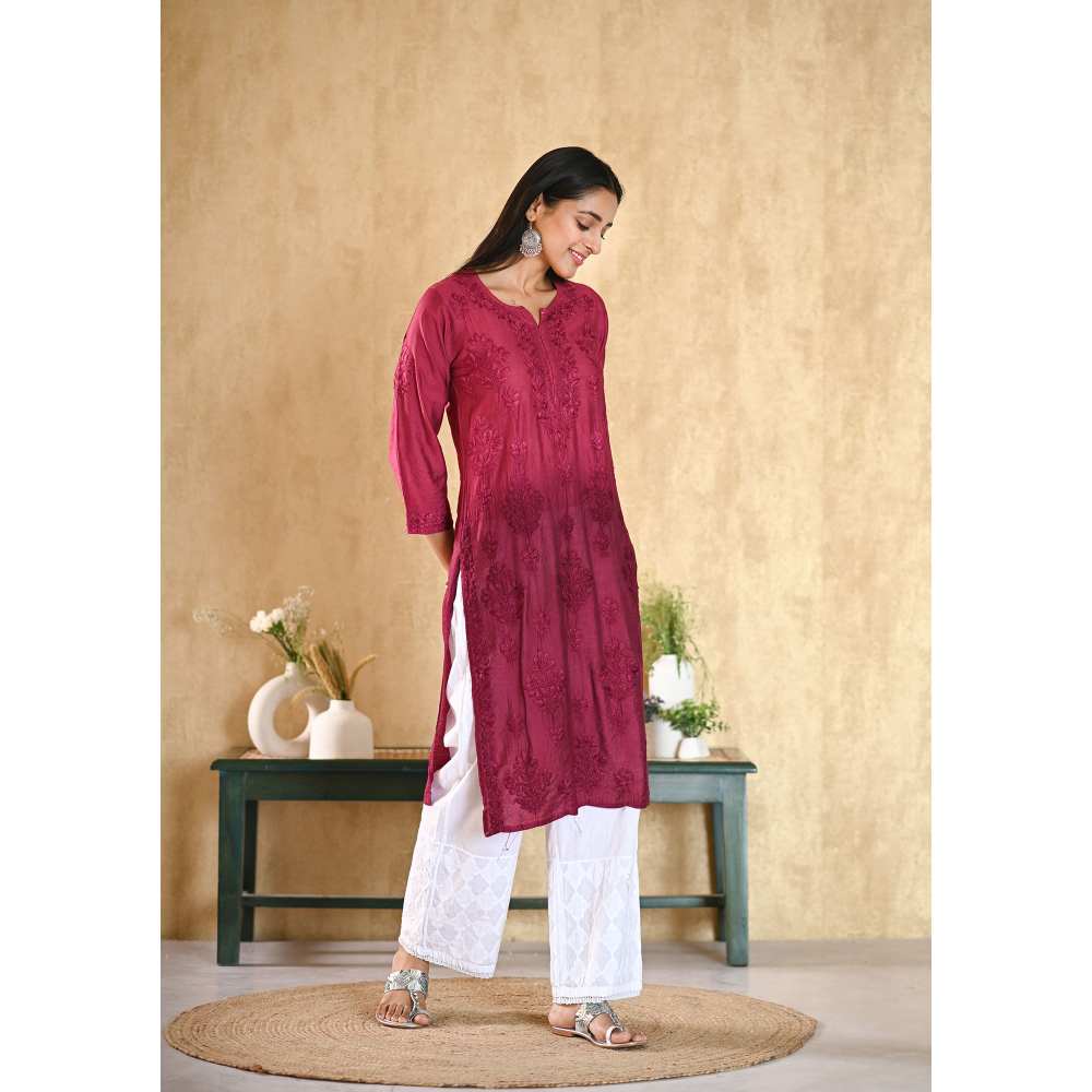 House of Chikankari Sama Chikankari Chanderi Straight Kurta