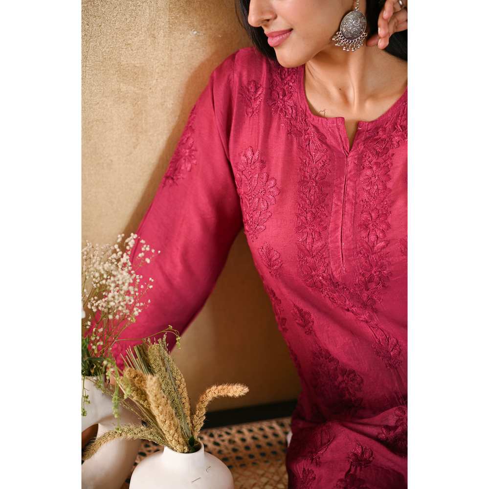 House of Chikankari Sama Chikankari Chanderi Straight Kurta