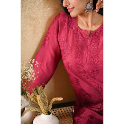 House of Chikankari Sama Chikankari Chanderi Straight Kurta