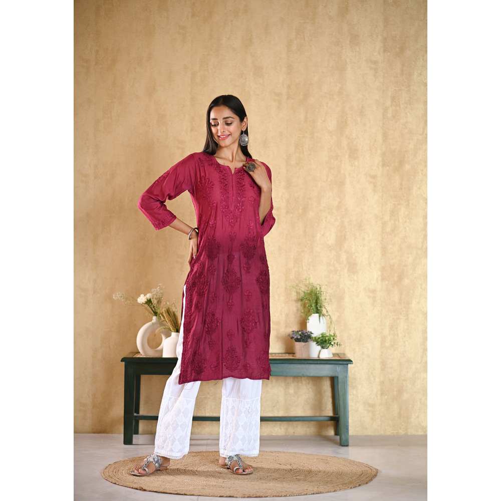 House of Chikankari Sama Chikankari Chanderi Straight Kurta