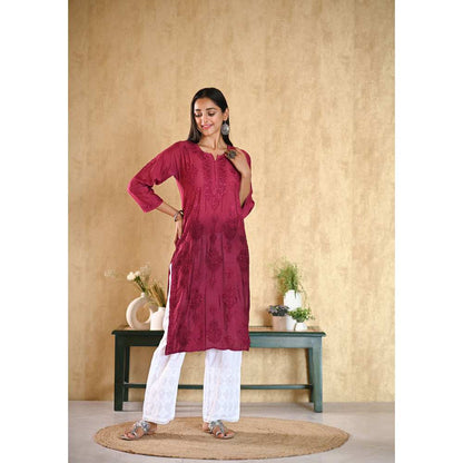 House of Chikankari Sama Chikankari Chanderi Straight Kurta