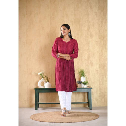 House of Chikankari Sama Chikankari Chanderi Straight Kurta