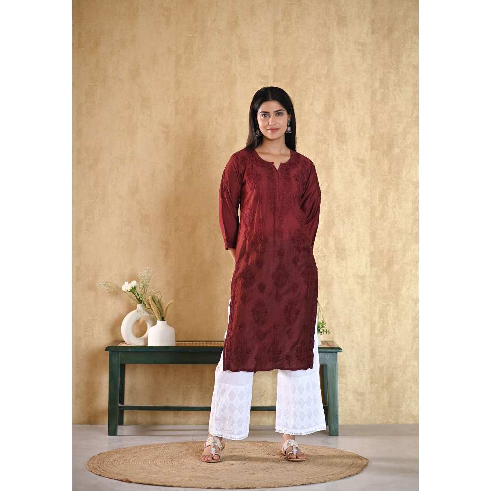 House of Chikankari Sama Chikankari Chanderi Straight Kurta