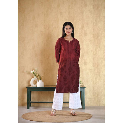 House of Chikankari Sama Chikankari Chanderi Straight Kurta