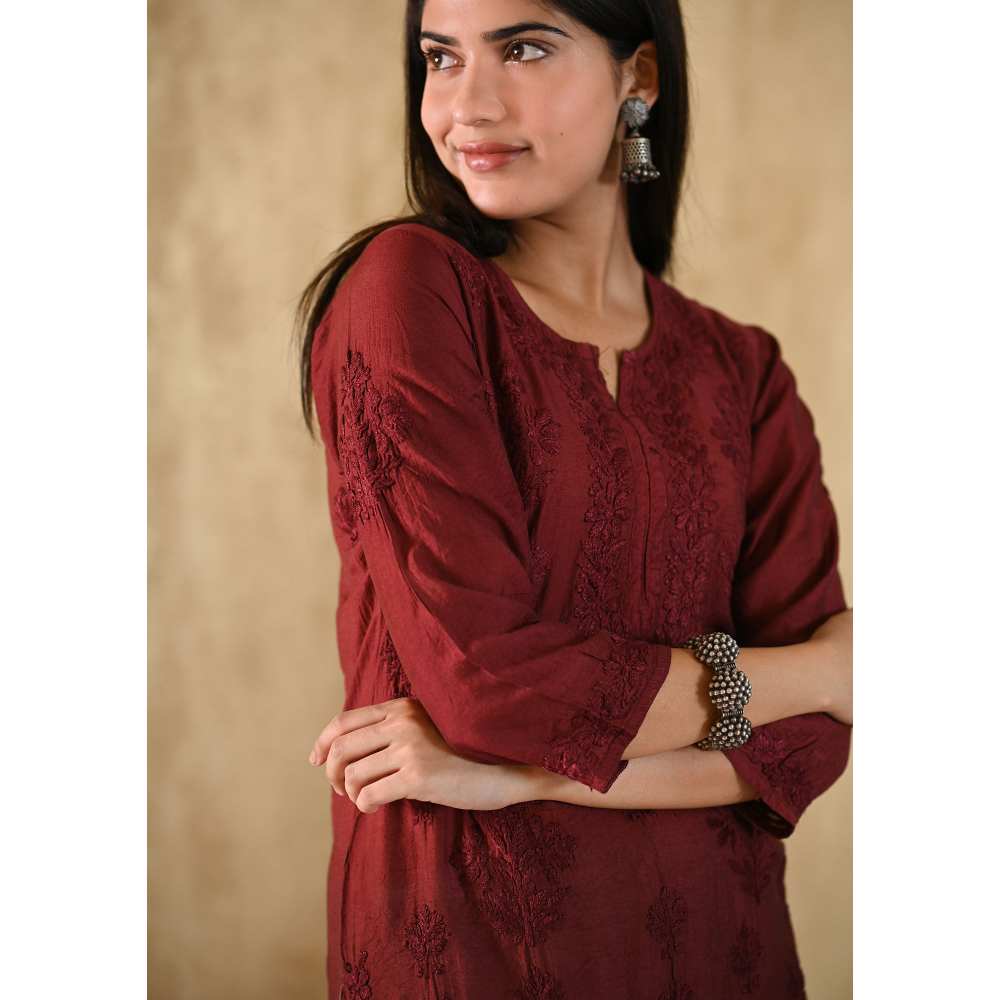 House of Chikankari Sama Chikankari Chanderi Straight Kurta