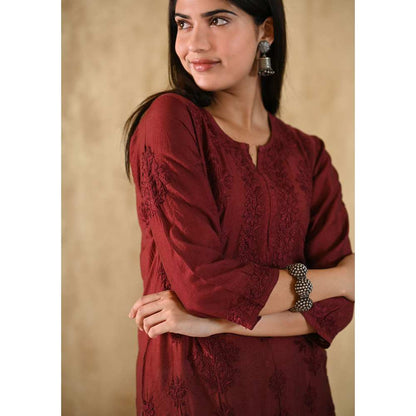 House of Chikankari Sama Chikankari Chanderi Straight Kurta