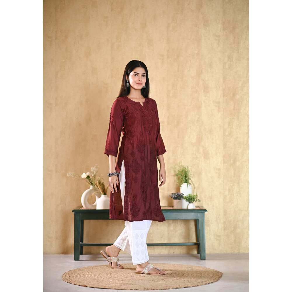 House of Chikankari Sama Chikankari Chanderi Straight Kurta