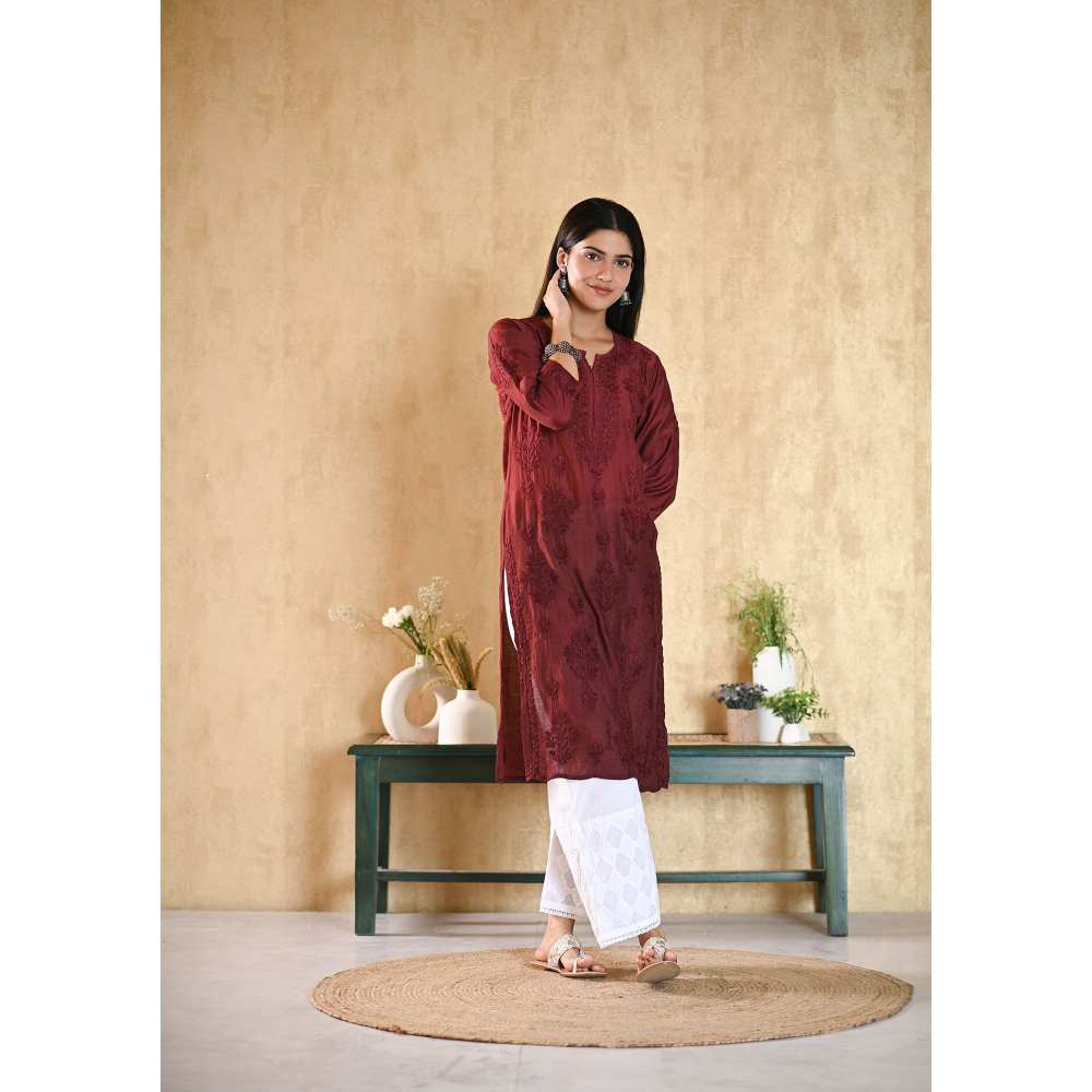 House of Chikankari Sama Chikankari Chanderi Straight Kurta