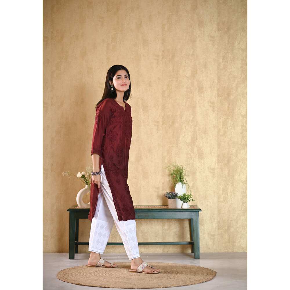 House of Chikankari Sama Chikankari Chanderi Straight Kurta