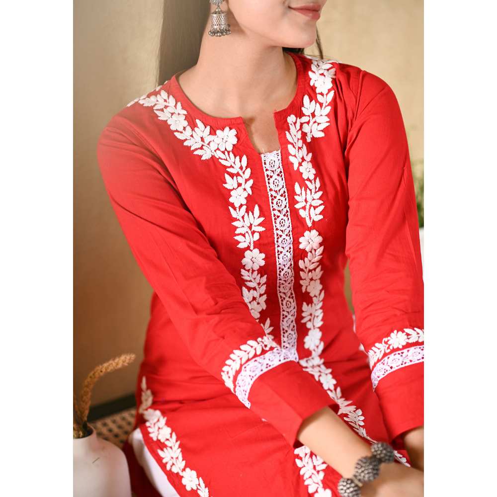 House of Chikankari Nargis Chikankari Cotton Straight Kurta