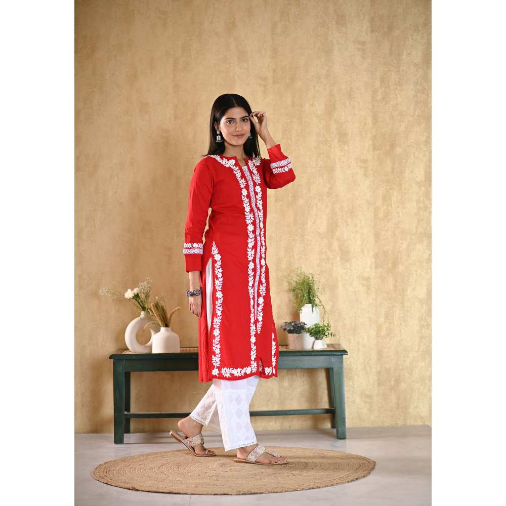 House of Chikankari Nargis Chikankari Cotton Straight Kurta