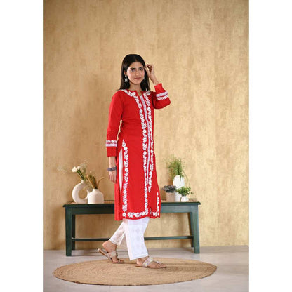 House of Chikankari Nargis Chikankari Cotton Straight Kurta