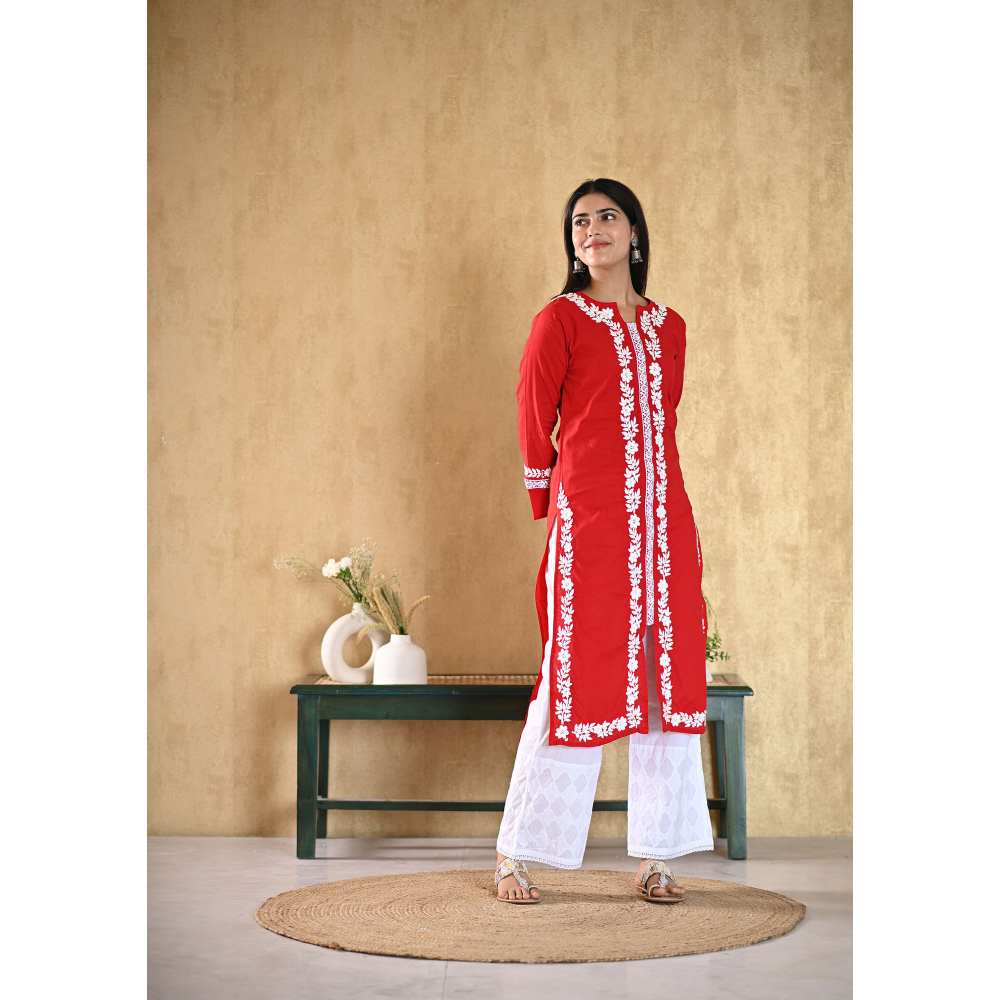 House of Chikankari Nargis Chikankari Cotton Straight Kurta