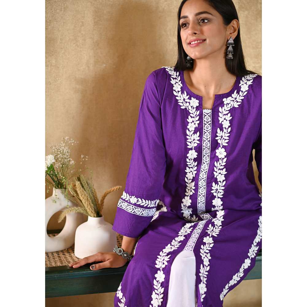House of Chikankari Nargis Chikankari Cotton Straight Kurta