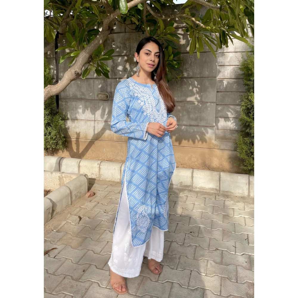 House of Chikankari Elham Chikankari Mulmul Straight Kurta