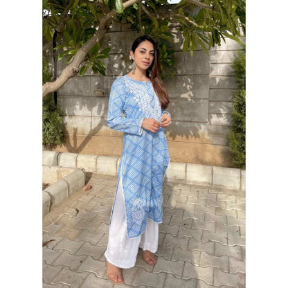 House of Chikankari Elham Chikankari Mulmul Straight Kurta