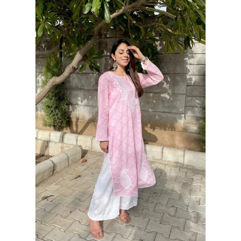 House of Chikankari Elham Chikankari Mulmul Straight Kurta