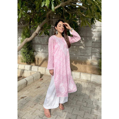 House of Chikankari Elham Chikankari Mulmul Straight Kurta