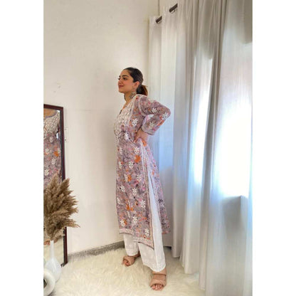 House of Chikankari Zarah Chikankari Mulmul Straight Kurta