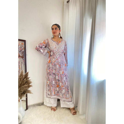 House of Chikankari Zarah Chikankari Mulmul Straight Kurta