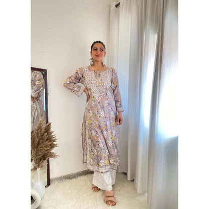 House of Chikankari Zarah Chikankari Mulmul Straight Kurta