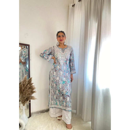 House of Chikankari Zarah Chikankari Mulmul Straight Kurta