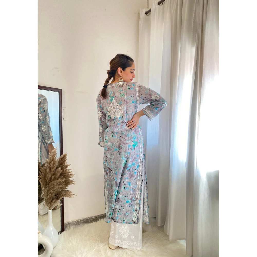 House of Chikankari Zarah Chikankari Mulmul Straight Kurta
