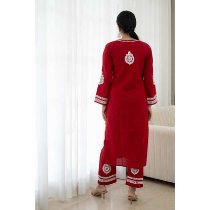 House of Chikankari Soha Chikankari Cotton Straight Kurta (Set of 2)