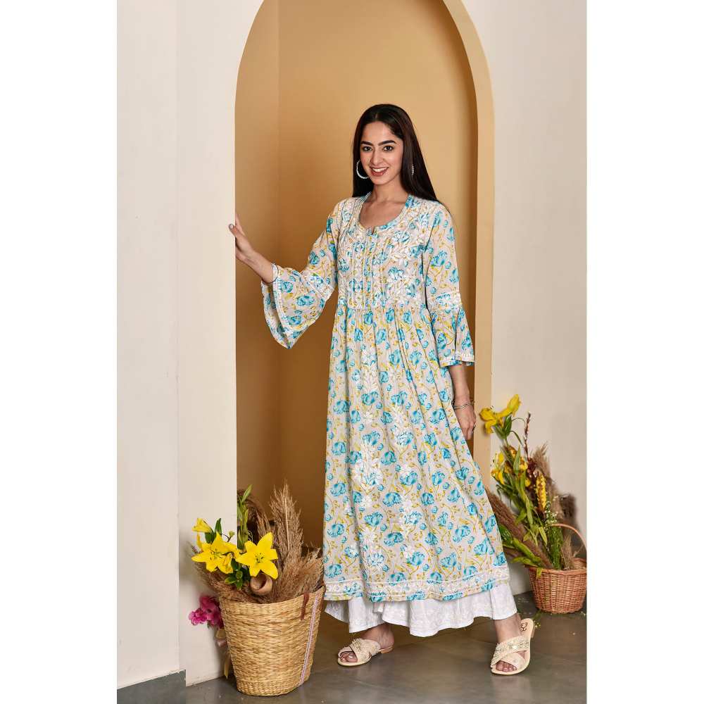 House of Chikankari Tara Chikankari Mulmul A-Line Kurta