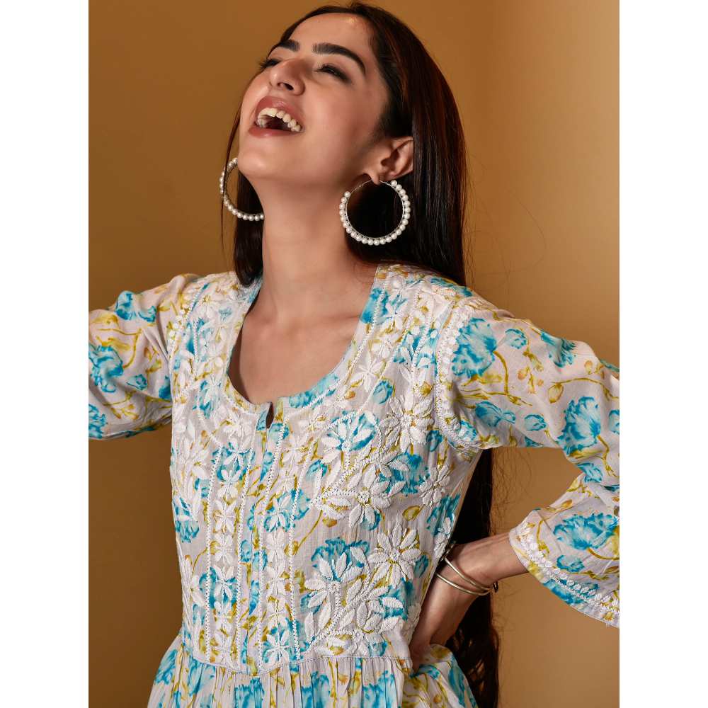 House of Chikankari Tara Chikankari Mulmul A-Line Kurta