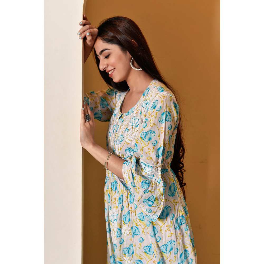 House of Chikankari Tara Chikankari Mulmul A-Line Kurta