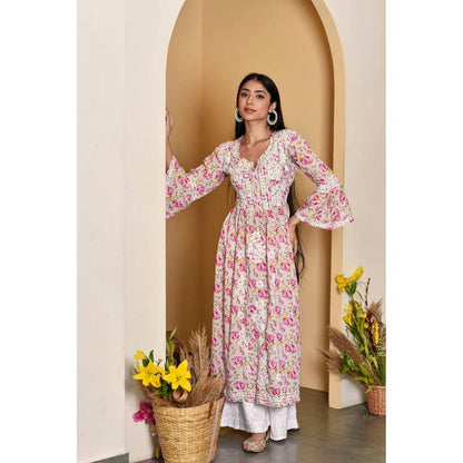 House of Chikankari Tara Chikankari Mulmul A-Line Kurta