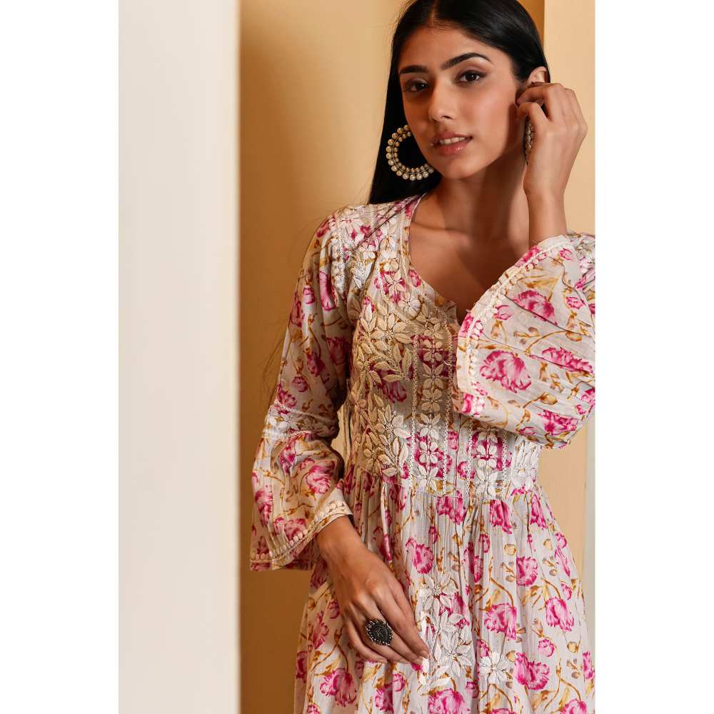 House of Chikankari Tara Chikankari Mulmul A-Line Kurta