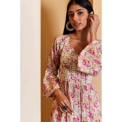 House of Chikankari Tara Chikankari Mulmul A-Line Kurta