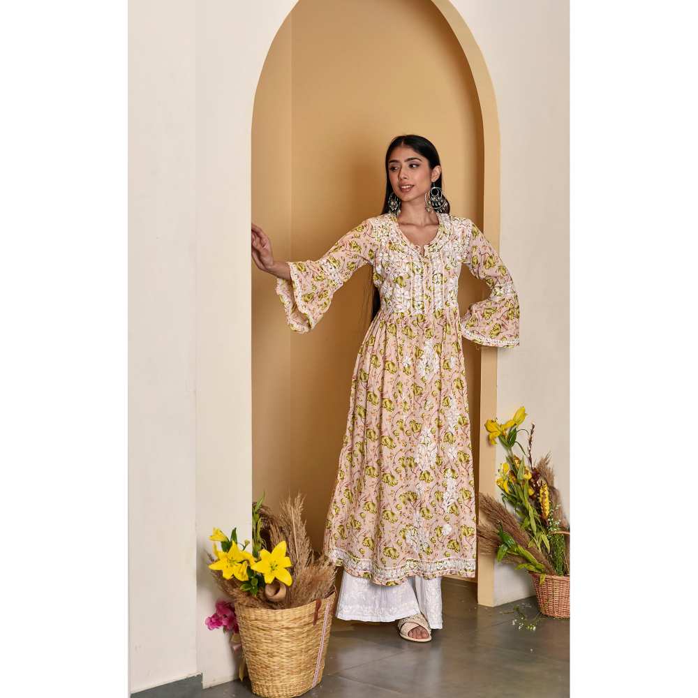 House of Chikankari Tara Chikankari Mulmul A-Line Kurta