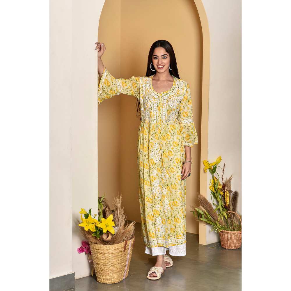 House of Chikankari Tara Chikankari Mulmul A-Line Kurta