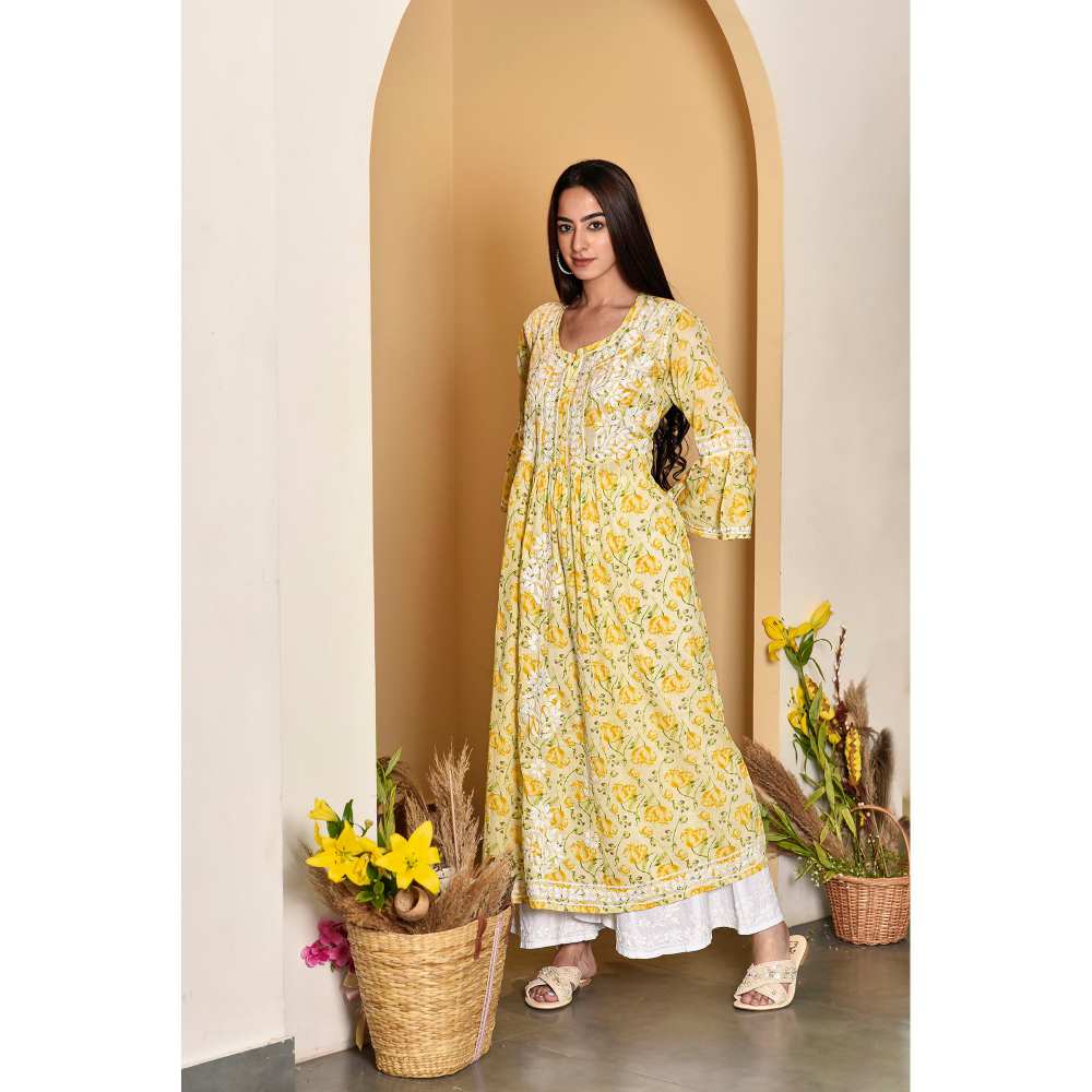 House of Chikankari Tara Chikankari Mulmul A-Line Kurta