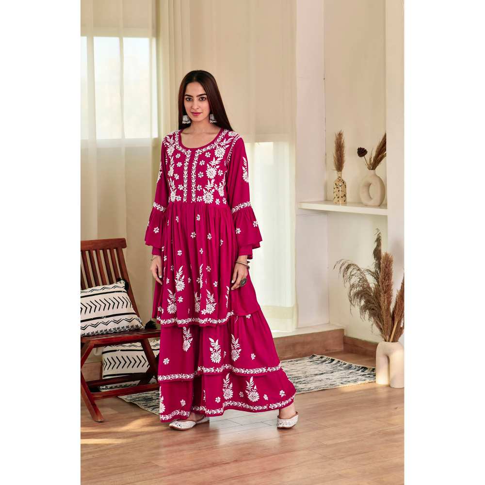House of Chikankari Zaidah Chikankari Rayon Gharara (Set of 2)