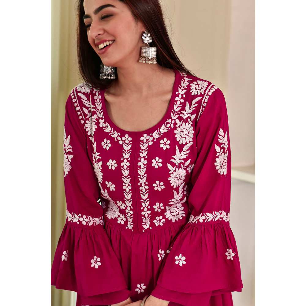 House of Chikankari Zaidah Chikankari Rayon Gharara (Set of 2)