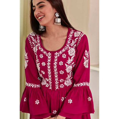 House of Chikankari Zaidah Chikankari Rayon Gharara (Set of 2)