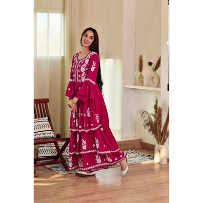 House of Chikankari Zaidah Chikankari Rayon Gharara (Set of 2)
