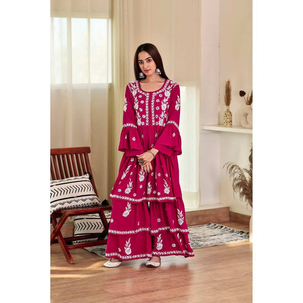 House of Chikankari Zaidah Chikankari Rayon Gharara (Set of 2)