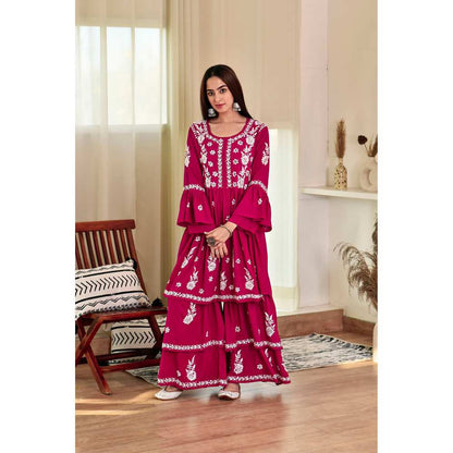 House of Chikankari Zaidah Chikankari Rayon Gharara (Set of 2)