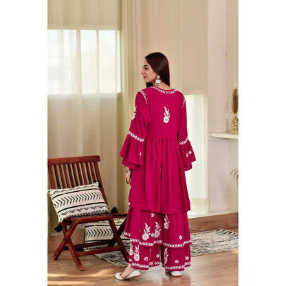 House of Chikankari Zaidah Chikankari Rayon Gharara (Set of 2)