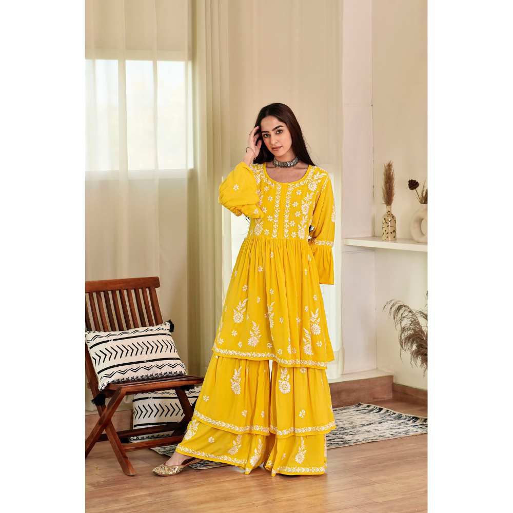 House of Chikankari Zaidah Chikankari Rayon Gharara (Set of 2)