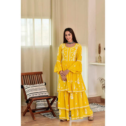 House of Chikankari Zaidah Chikankari Rayon Gharara (Set of 2)