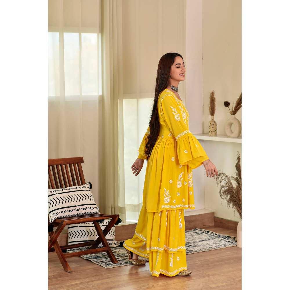 House of Chikankari Zaidah Chikankari Rayon Gharara (Set of 2)